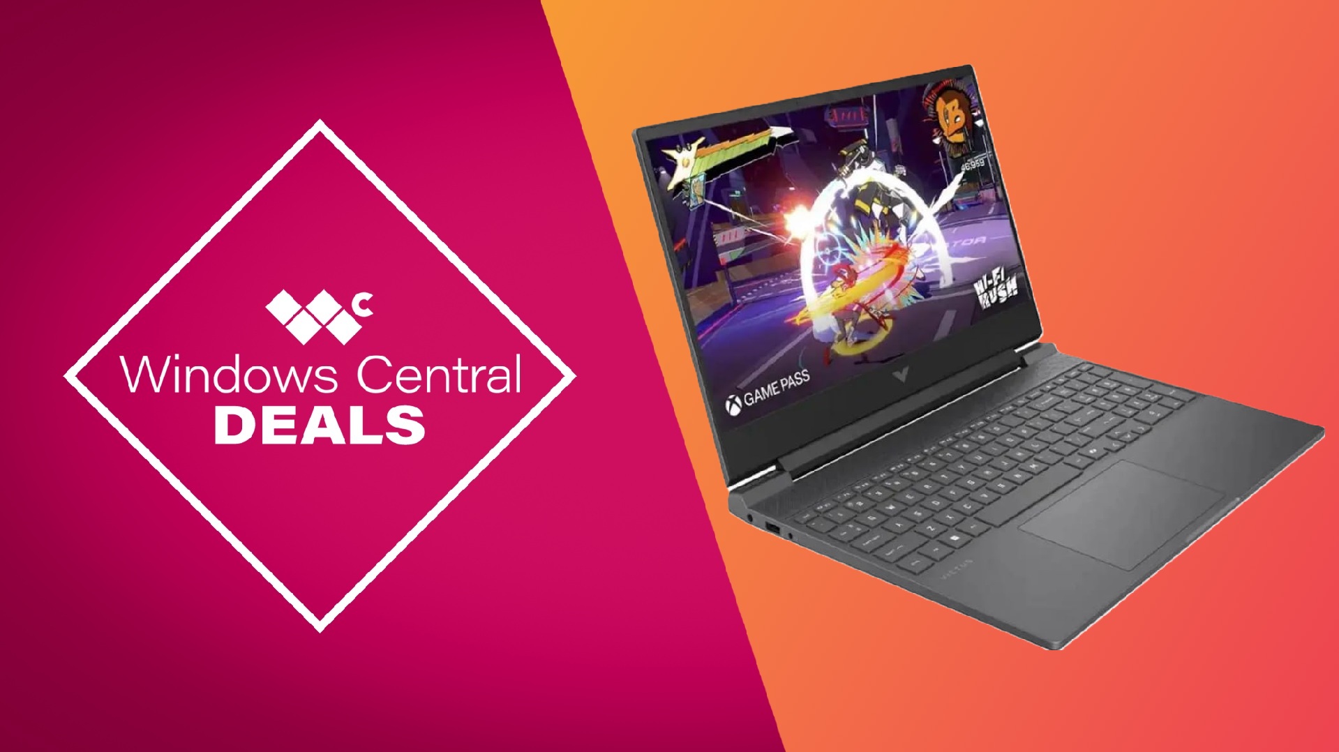 Windows Central promotional banner for a HP Victus gaming laptop discount
