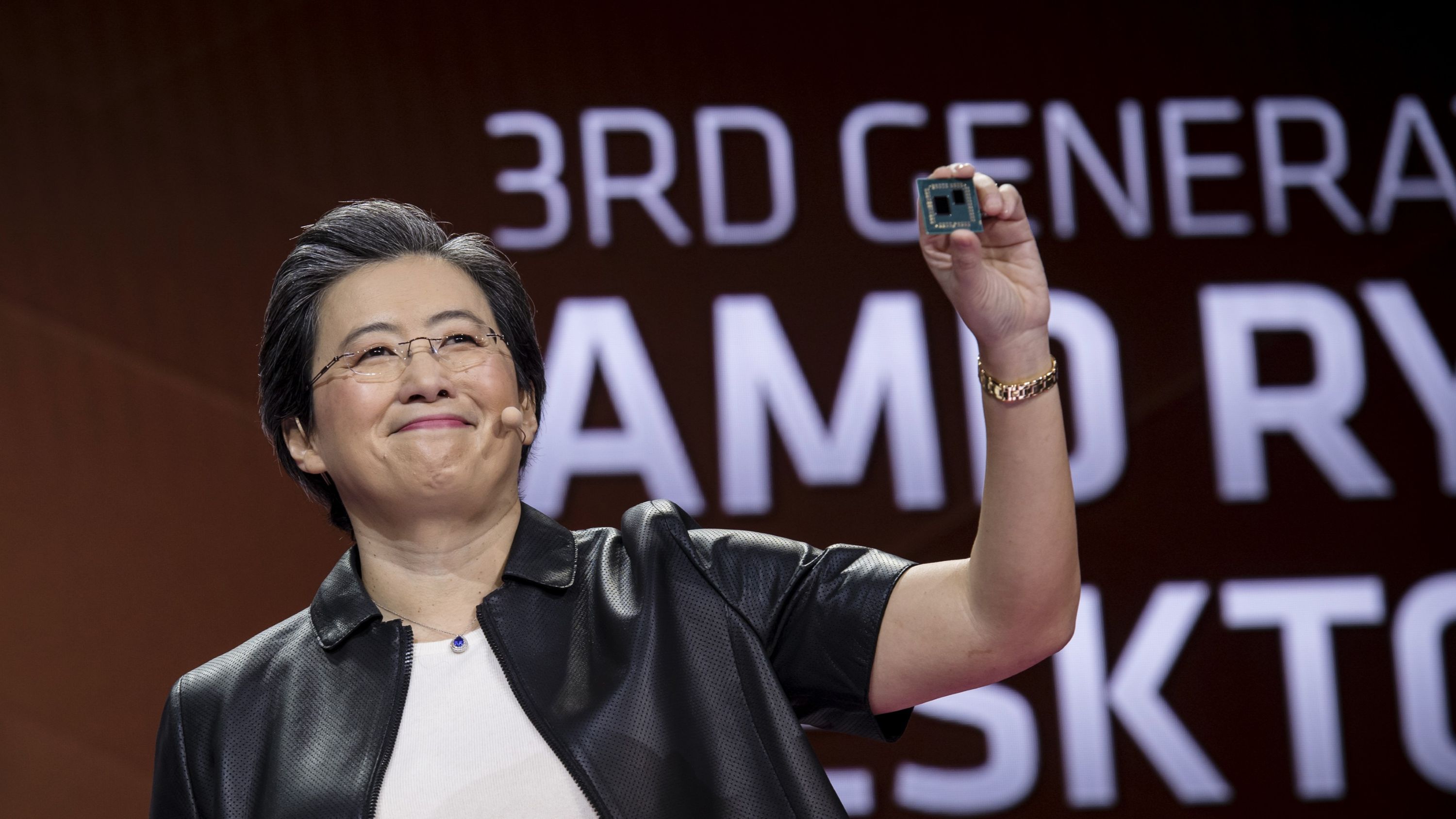 Lisa Su, president and chief executive officer of Advanced Micro Devices (AMD), holds a 3rd generation Ryzen desktop processor while speaking during a keynote session at the 2019 Consumer Electronics Show (CES) in Las Vegas, Nevada, U.S., on Wednesday, Jan. 9, 2019.