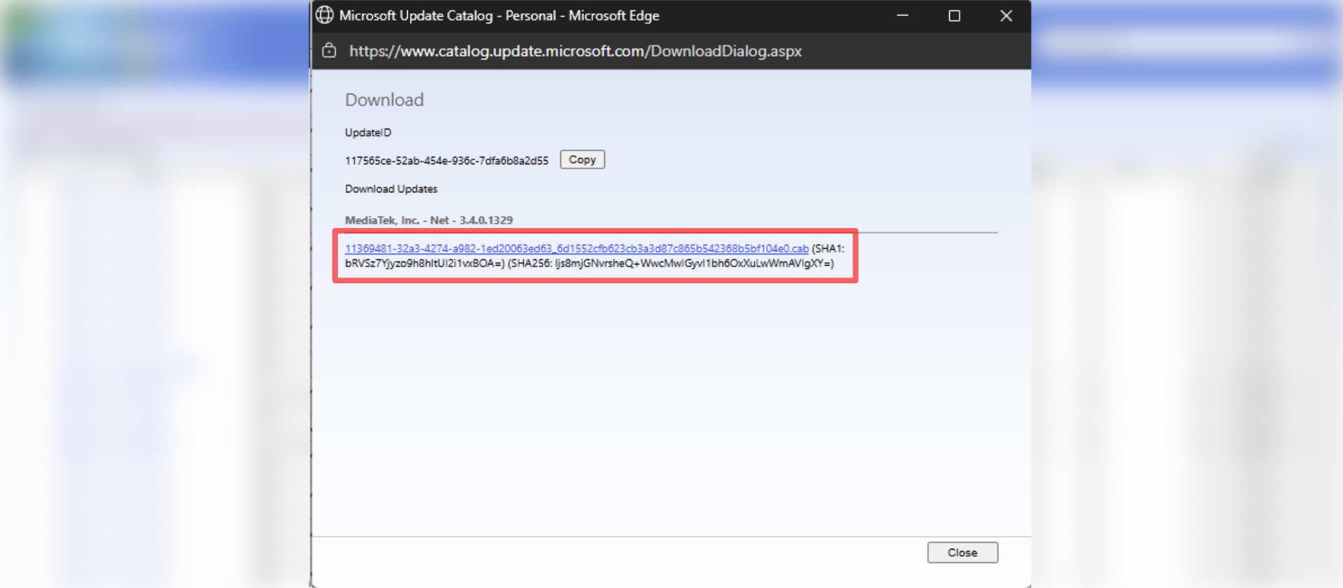 WLAN Driver popup window to download the drivers