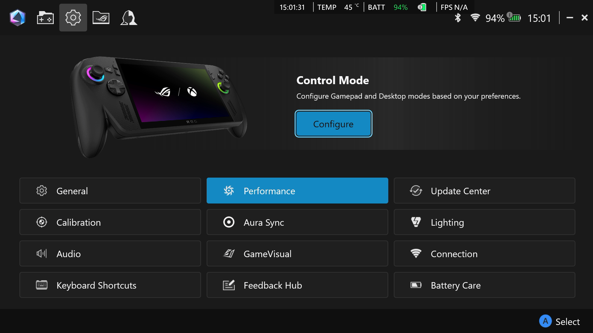 Xbox Ally Armory Crate Settings