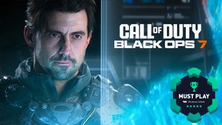 Call of Duty: Black Ops 7 screenshot with protagonist, game logo, and 'must play' award
