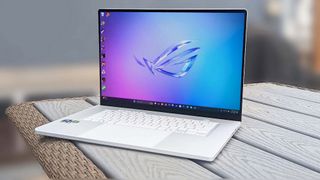 ASUS ROG Zephyrus G16 (GU605C, 2025) outside on a table.