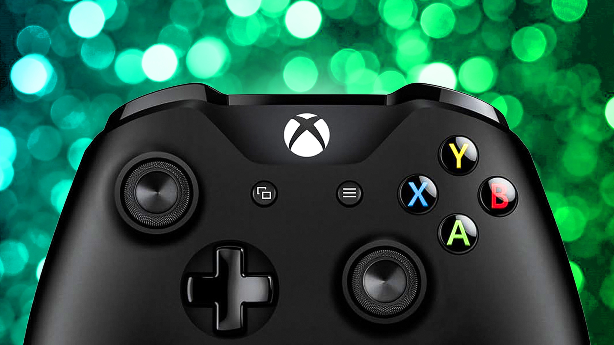 Xbox controller on a sparkly Christmassy background